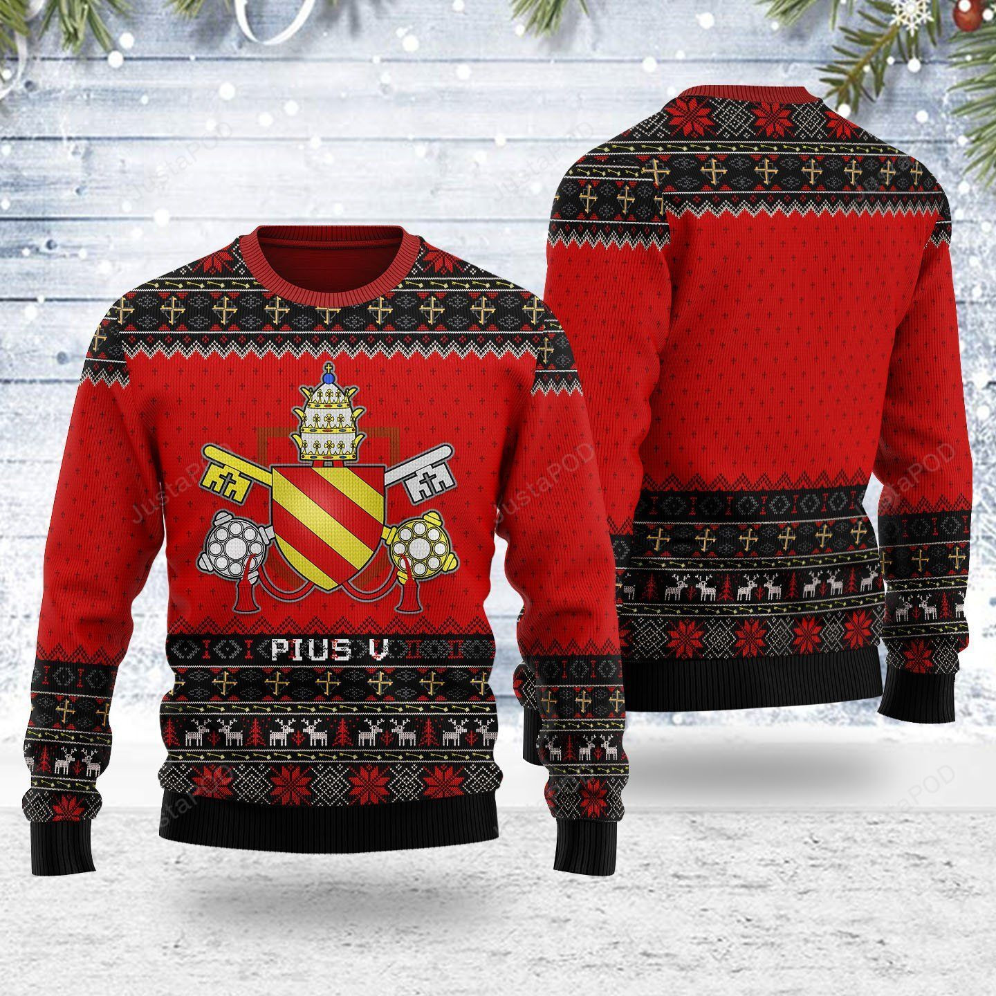 Merry Christmas Gearhomies Pope Pius V Ugly Christmas Sweater Adult 3D Funny Matching for family
