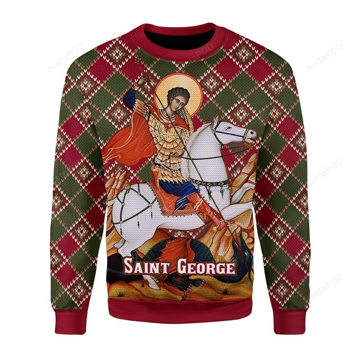 Merry Christmas Gearhomies Saint George Ugly Christmas Sweater Adult 3D Funny Matching for family - Image 2