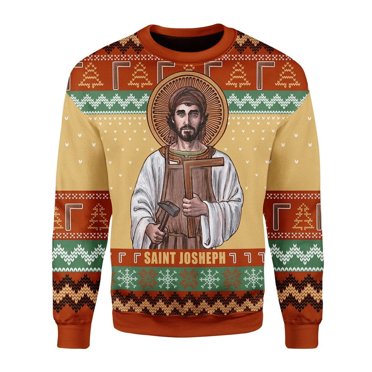 Merry Christmas Gearhomies Saint Joseph The Worker Ugly Christmas Sweater Adult 3D Funny Matching for family - Image 2