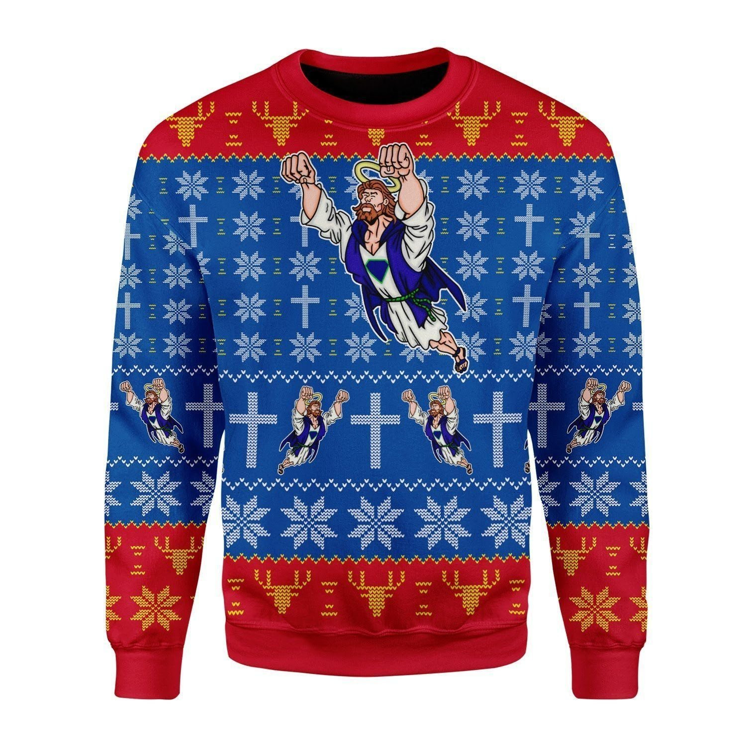 Merry Christmas Gearhomies Super Jesus Ugly Christmas Sweater Adult 3D Funny Matching for family - Image 2