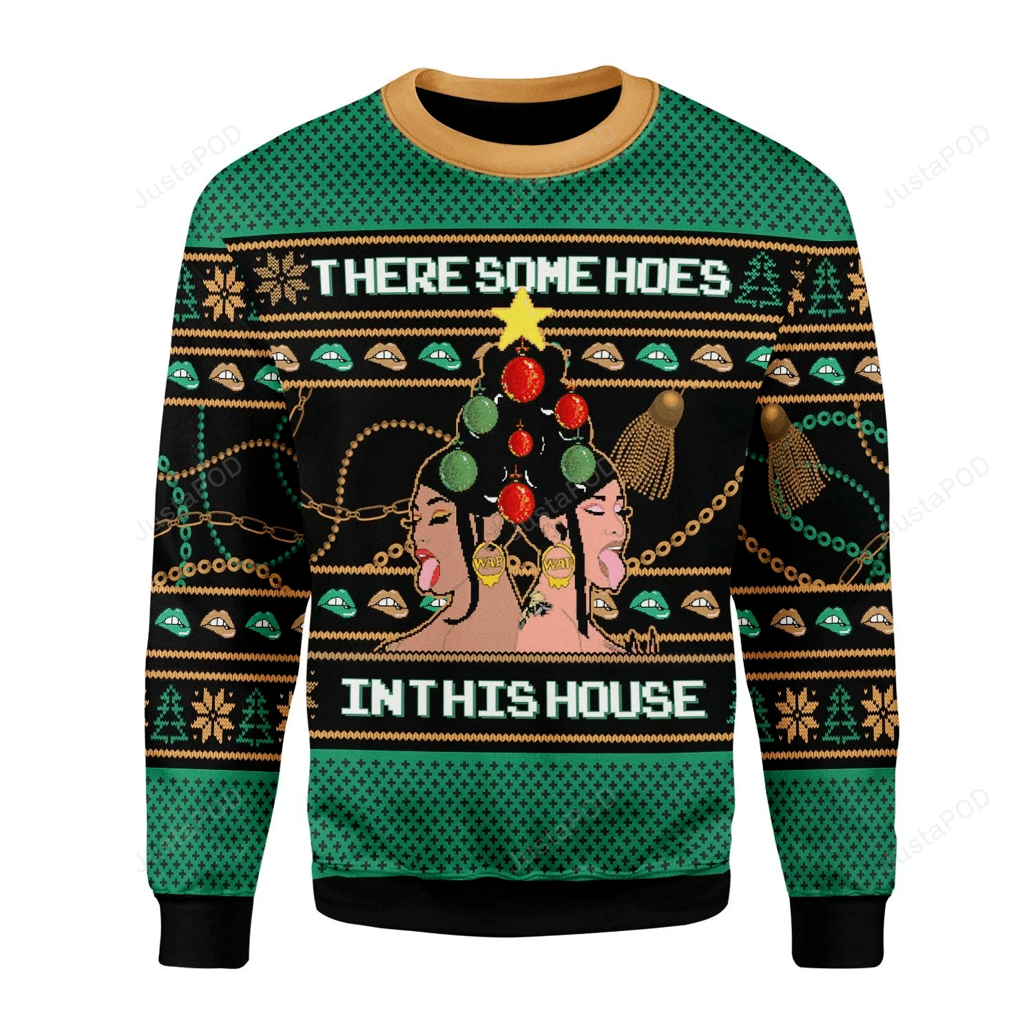 Merry Christmas Gearhomies There Is A Christmas Hos In This House Cardi Ugly Christmas Sweater Adult 3D Funny Matching for family - Image 2