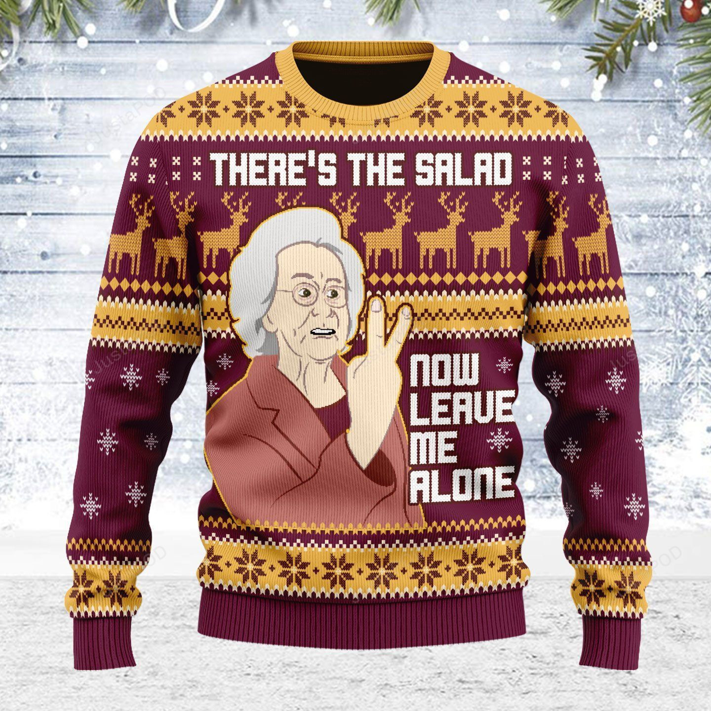 Merry Christmas Gearhomies There'S The Salad Now Leave Me Alone Ugly Christmas Sweater Adult 3D Funny Matching for family