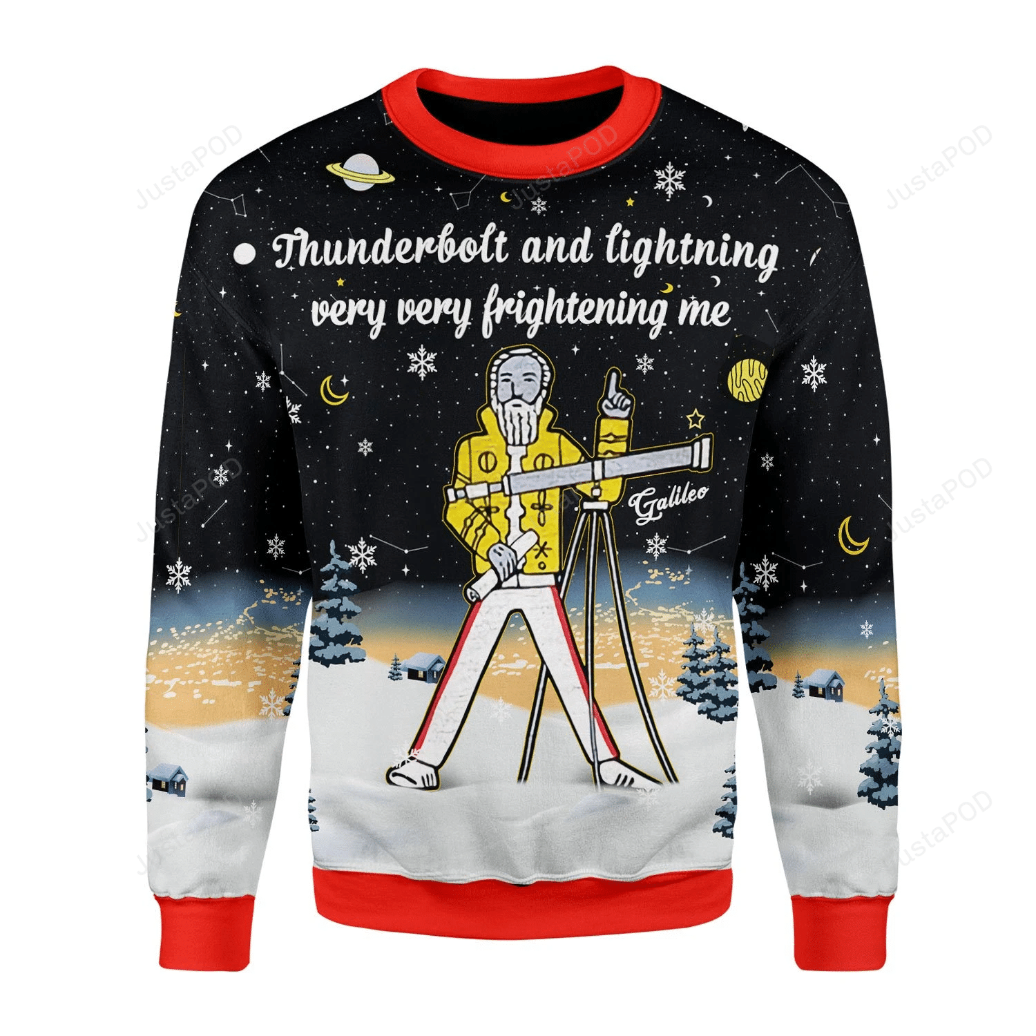 Merry Christmas Gearhomies Thunder Fightening Galileo Ugly Christmas Sweater Adult 3D Funny Matching for family - Image 2