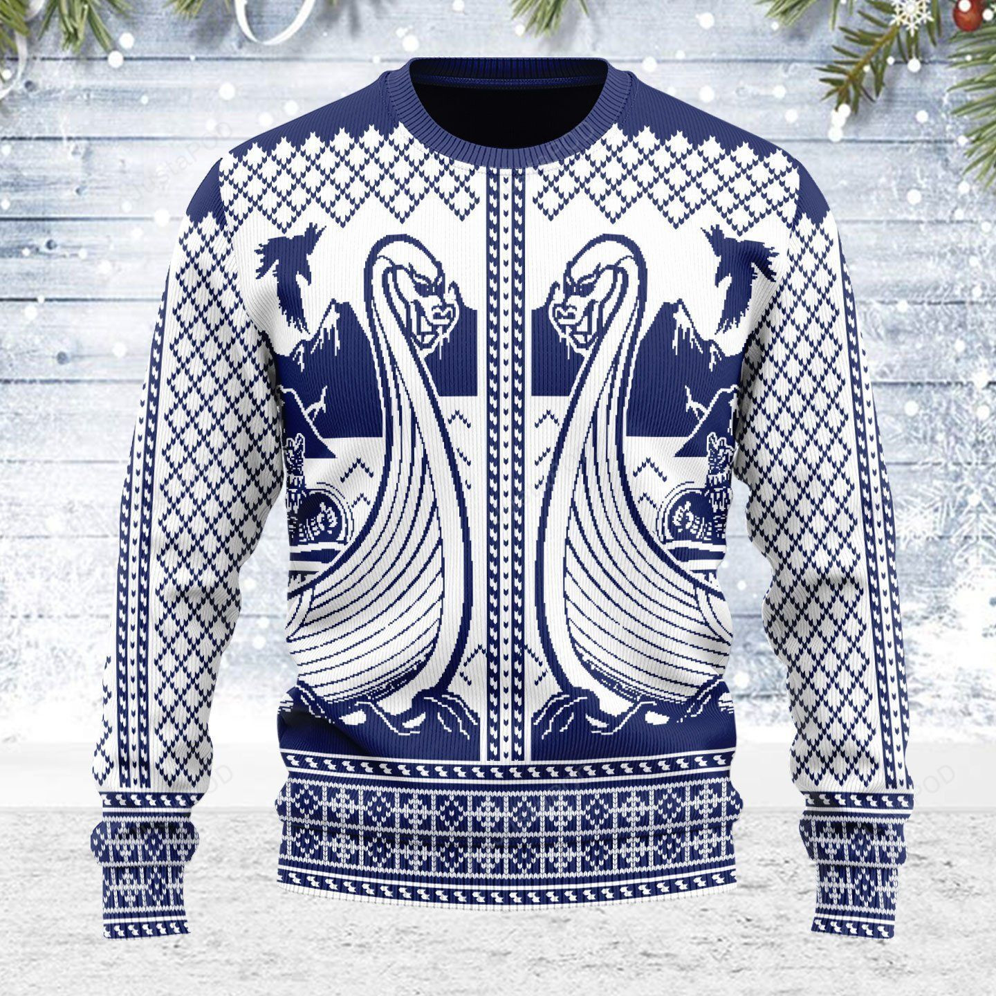 Merry Christmas Gearhomies Viking Boat Ugly Christmas Sweater Adult 3D Funny Matching for family