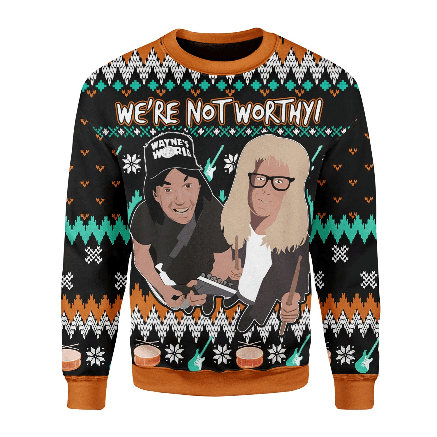 Merry Christmas Gearhomies We'Re Not Worthy Ugly Christmas Sweater Adult 3D Funny Matching for family - Image 2