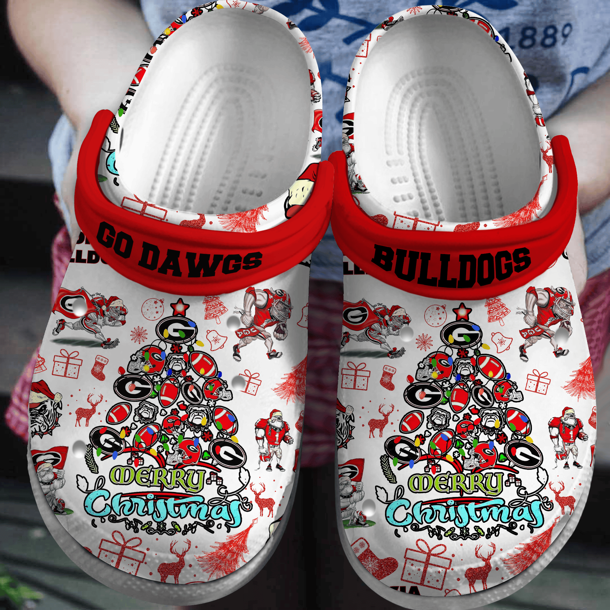 Merry Christmas Georgia Bulldogs NCAA Sport Crocs Crocband Clogs Shoes Comfortable For Men Women and Kids