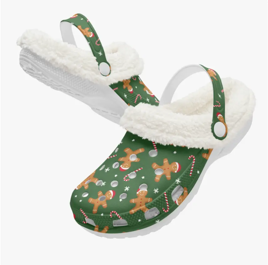Merry Christmas Gingerbread Crocs Crocband Fleece Lined Clogs Shoes Comfortable For Men Women and Kids In Winter