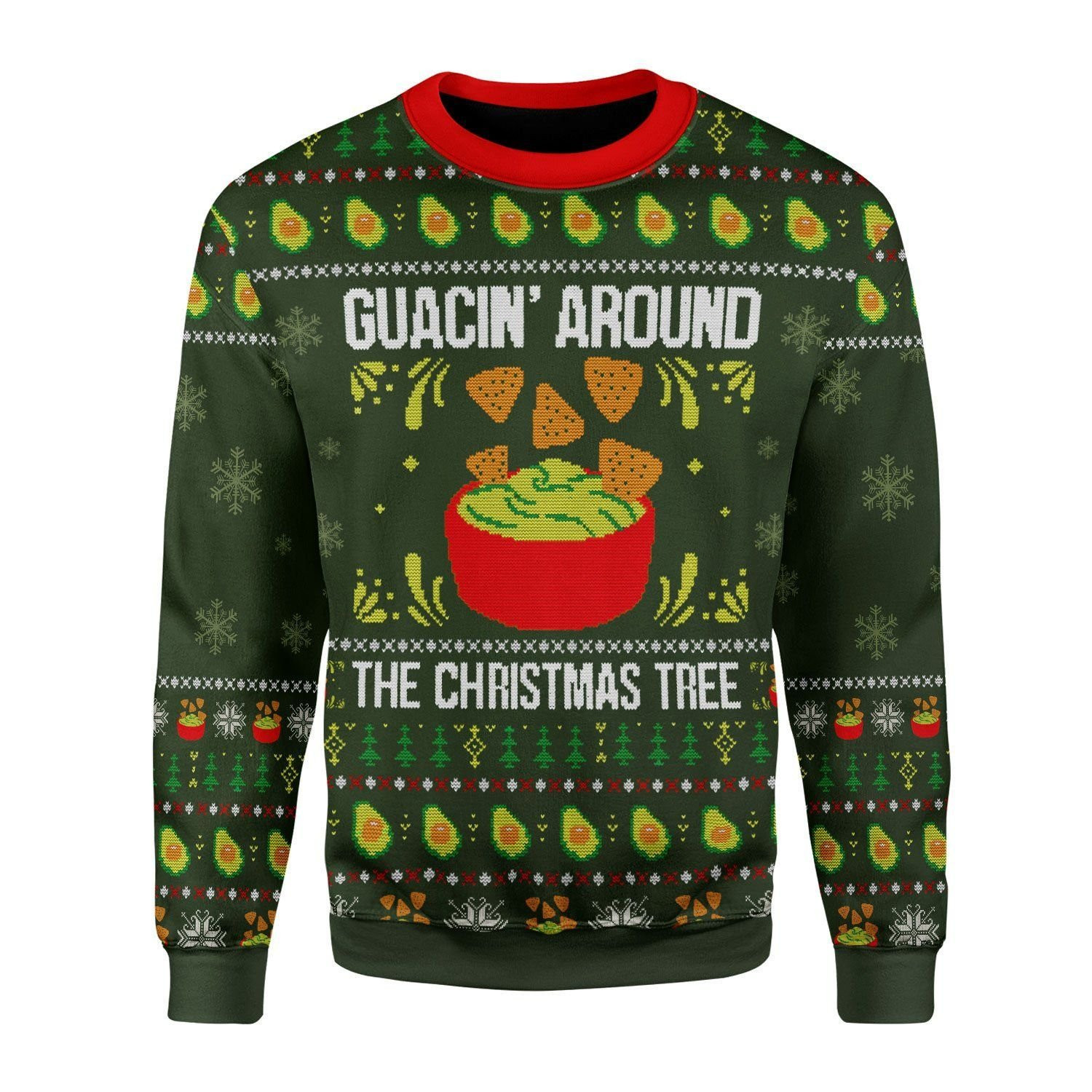 Merry Christmas Guacin Around The Christmas Tree For Unisex Ugly Christmas Sweater Adult 3D Funny Matching for family