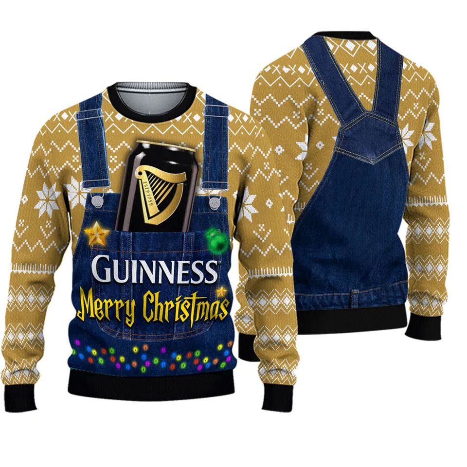 Merry Christmas Guinness Christmas Ugly Sweater, Xmas Sweater Knitted Ugly 3D