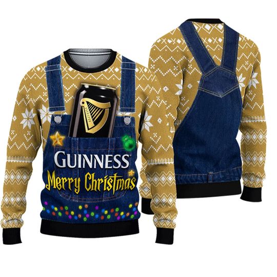 Merry Christmas Guinness Christmas Ugly Sweater, Xmas Sweater Knitted Ugly 3D - Image 2