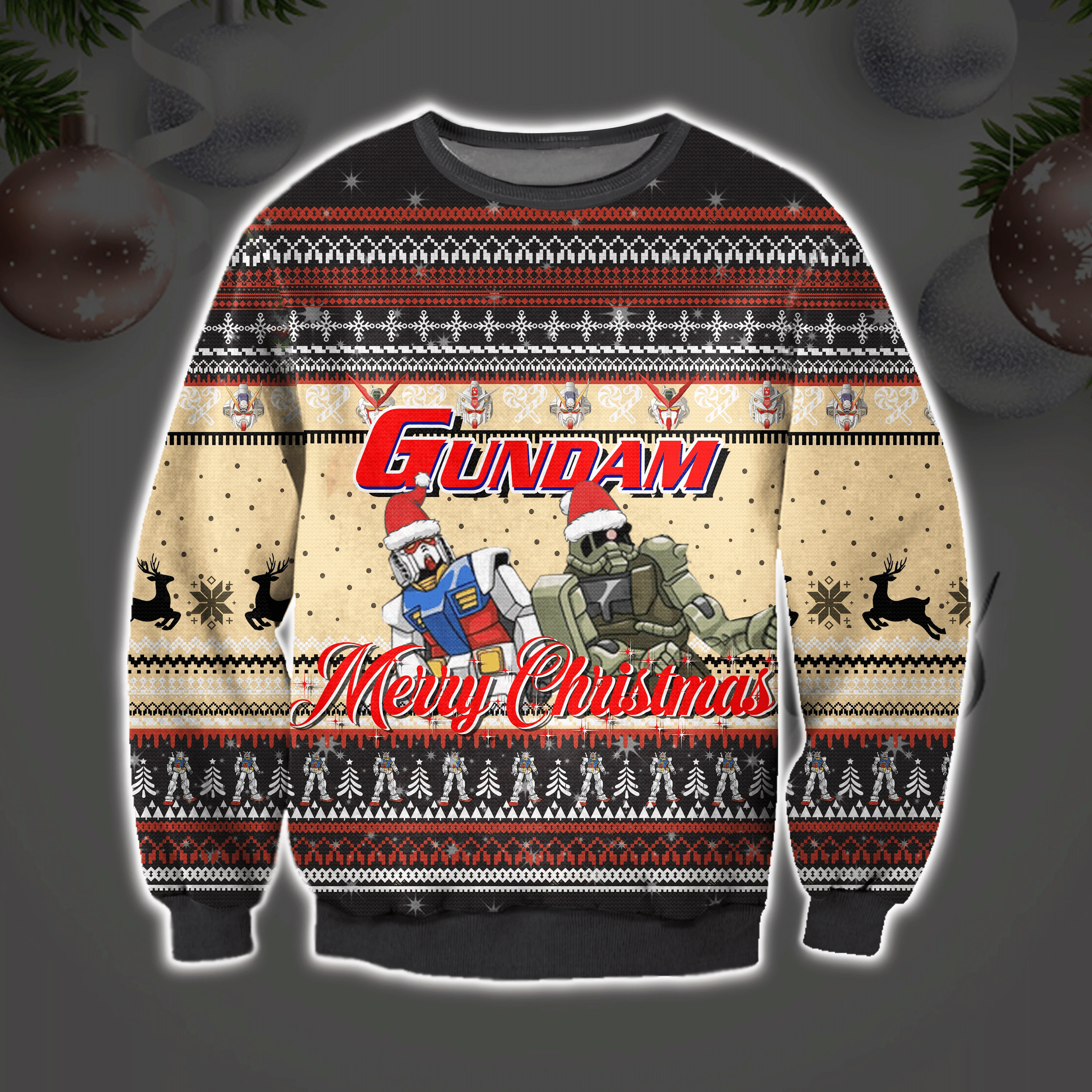 Merry Christmas Gundam Ugly Christmas Sweater Adult 3D Funny Matching for family