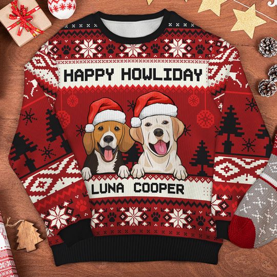Merry Christmas, Happy Howliday - Personalized Custom Unisex Ugly Christmas Sweatshirt - Gift For Dog Lovers, Pet Lovers, Christmas Gift - Image 4