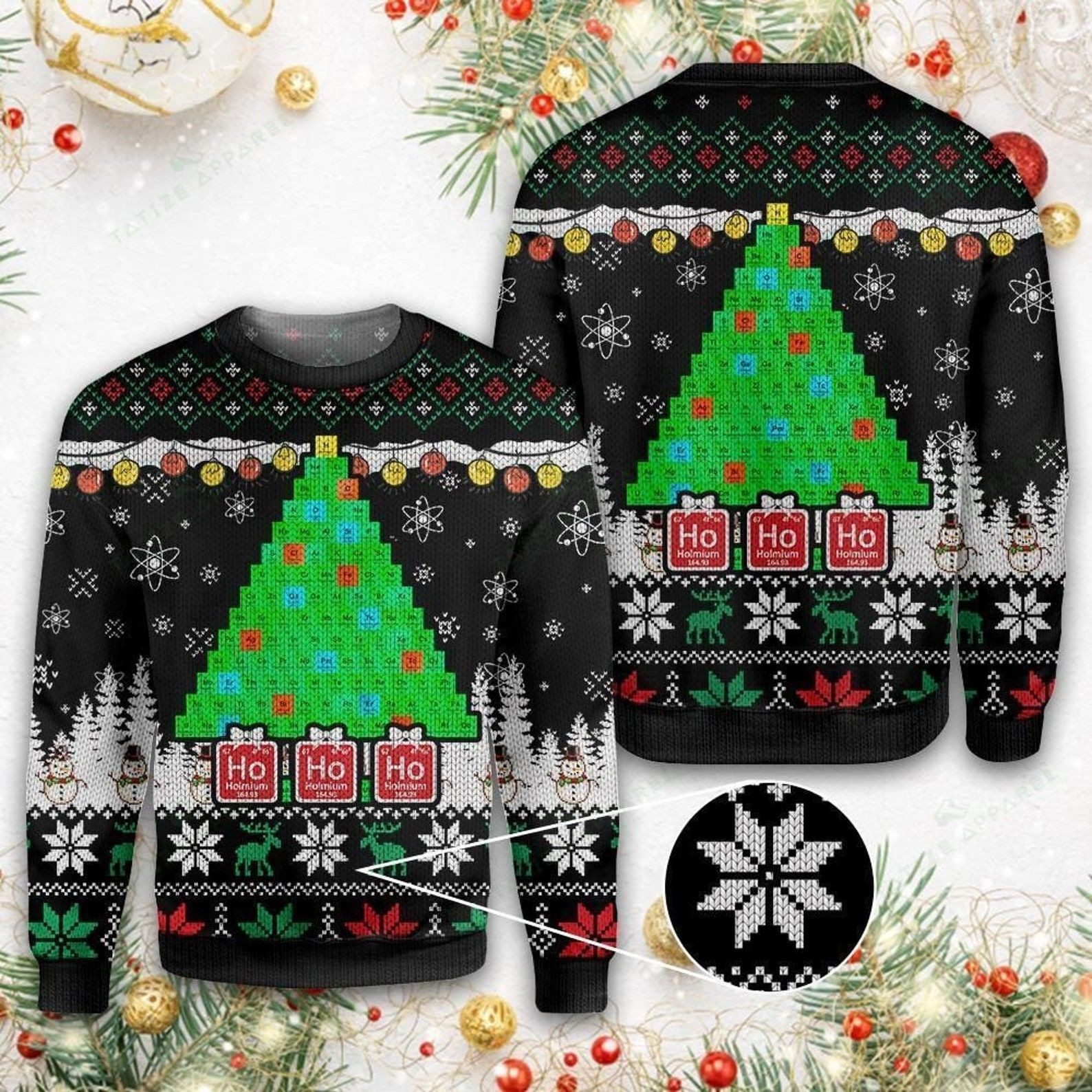 Merry Christmas Ho Ho Ho For Science Lovers Ugly Christmas Sweater Adult 3D Funny Matching for family