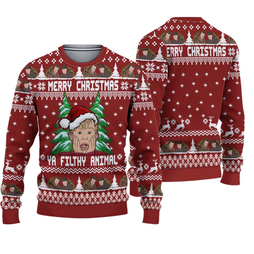Merry Christmas Home Alone Ya Filthy Animal Ugly Sweater, Home Alone Ya Filth