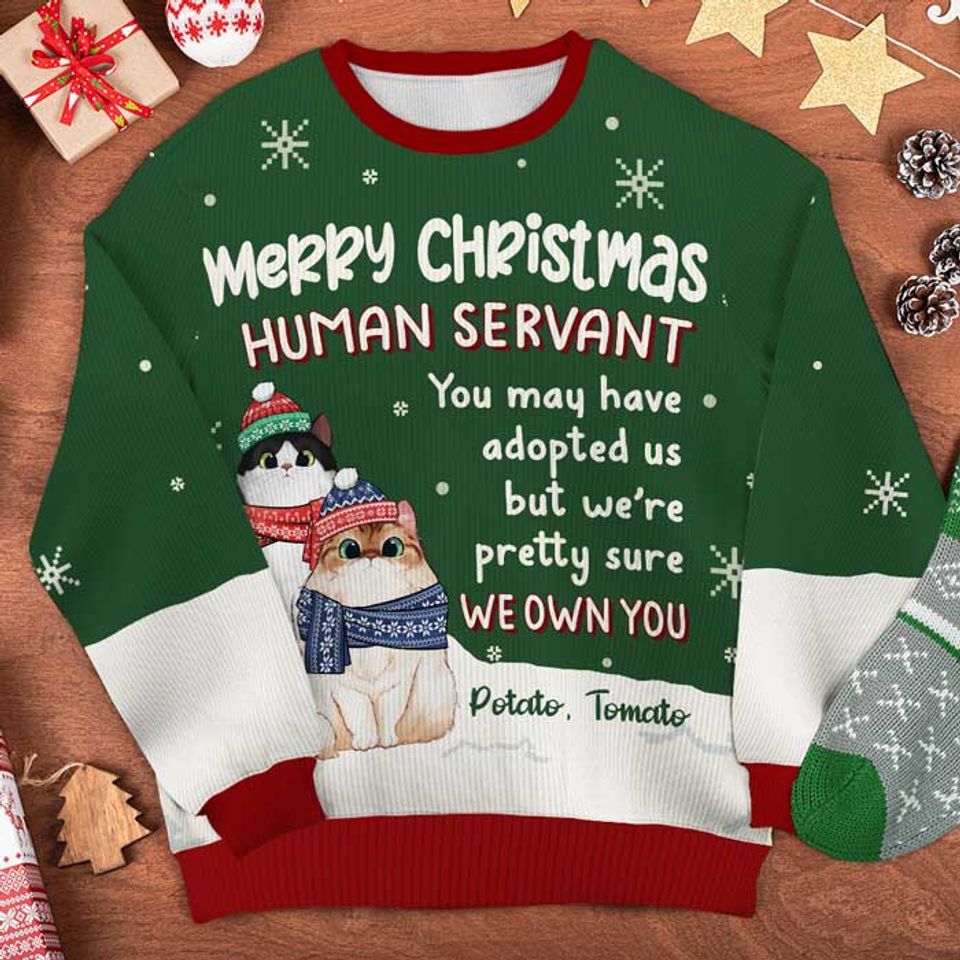 Merry Christmas Human Servant - Personalized Custom Unisex Ugly Christmas Sweatshirt - Image 3