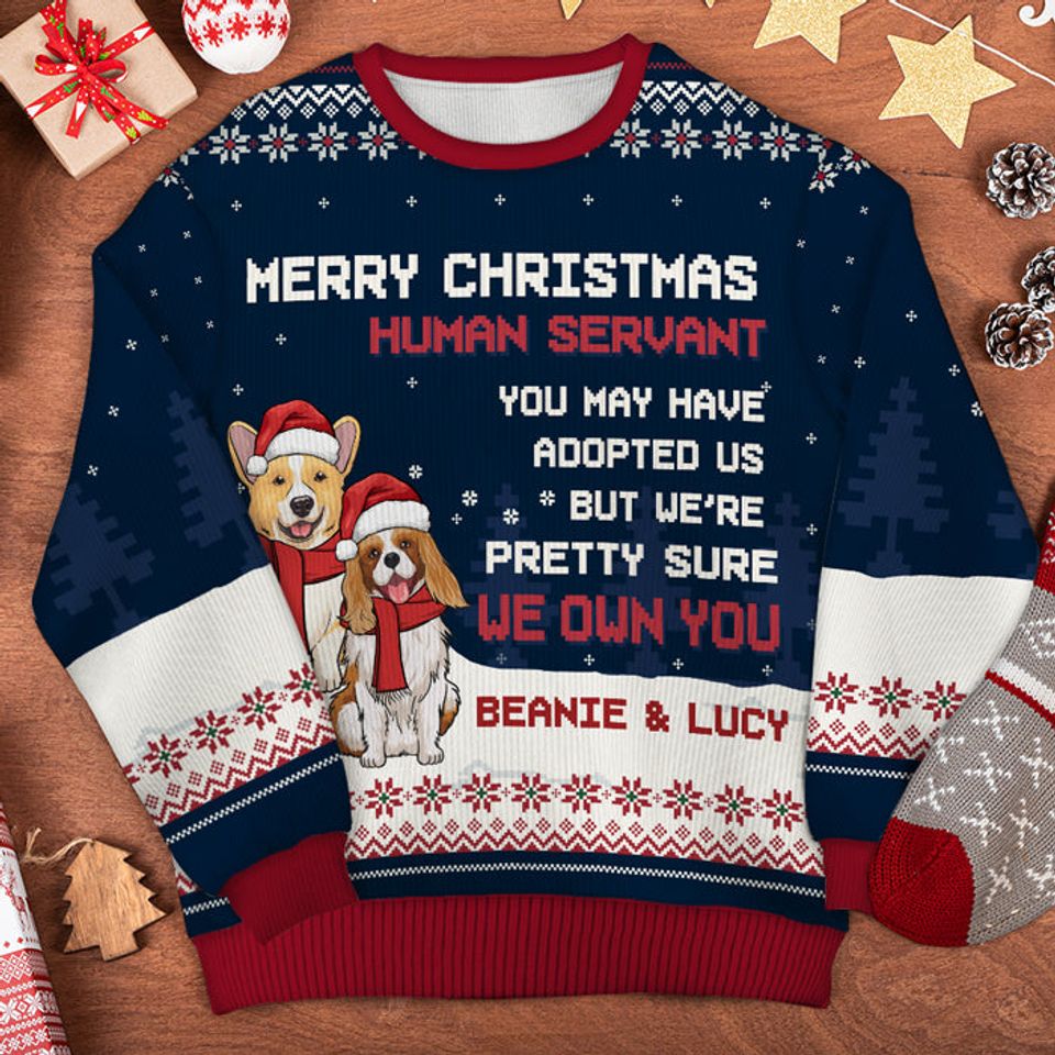 Merry Christmas Human Servant - Personalized Custom Unisex Ugly Christmas Sweatshirt - Gift For Dog Lovers, Pet Lovers - Image 3