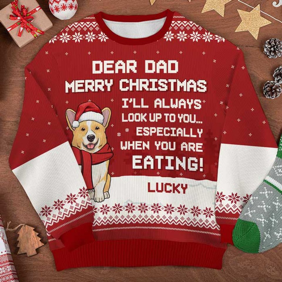 Merry Christmas, I'll Always Look Up To You - Personalized Unisex Ugly Christmas Sweatshirt - Gift For Dog Lovers, Pet Lovers, Christmas Gift - Image 3