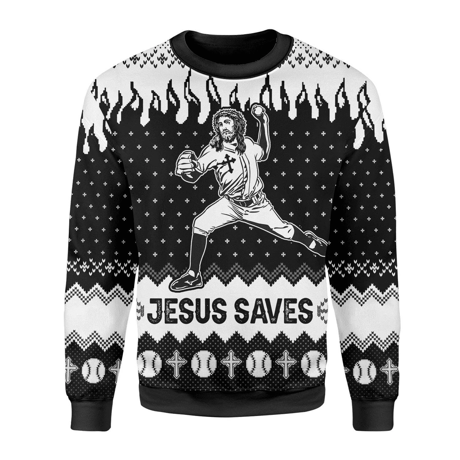Merry Christmas Jesus Saves Baseball For Unisex Ugly Christmas Sweater Adult 3D Funny Matching for family