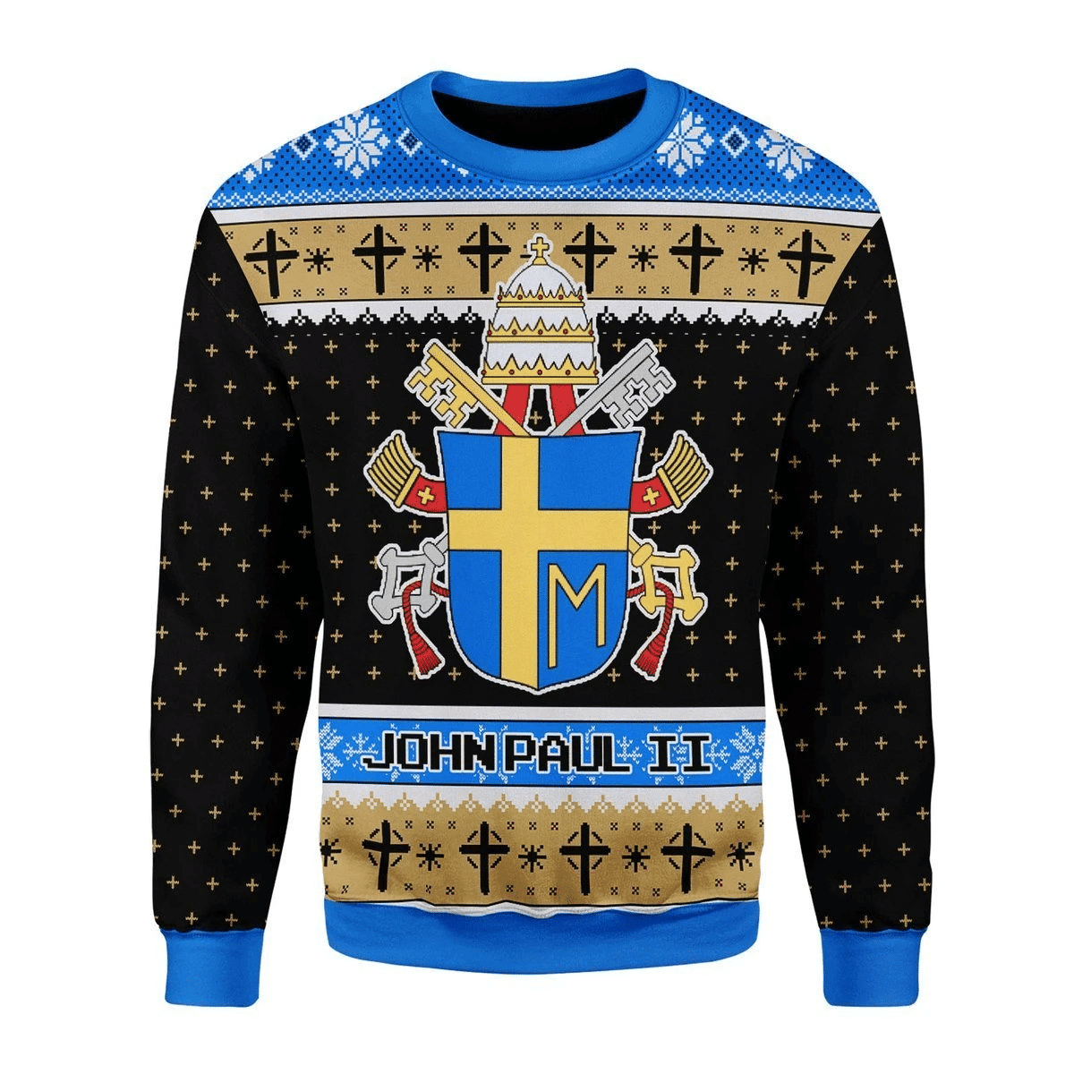 Merry Christmas John Paul Ii Coat Of Arms For Unisex Ugly Christmas Sweater Adult 3D Funny Matching for family
