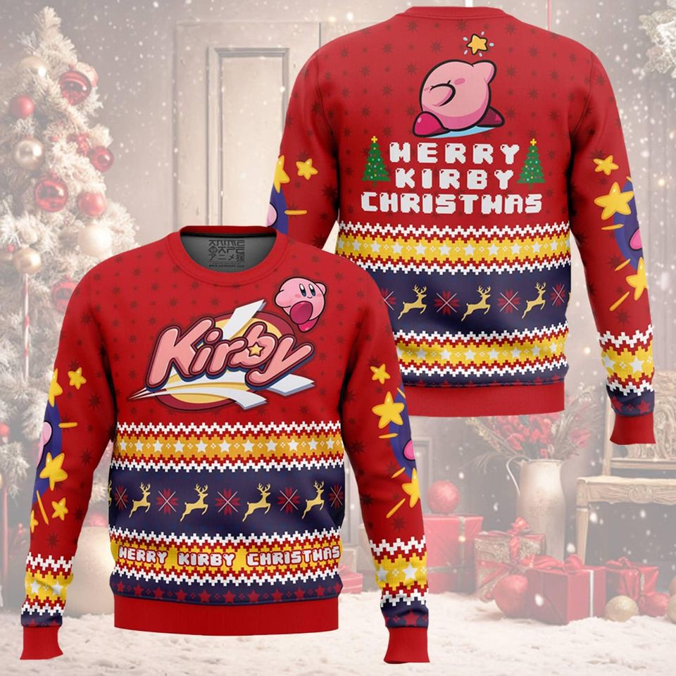 Merry Christmas Kirby Ugly Christmas Sweater Design for Video Game Fans