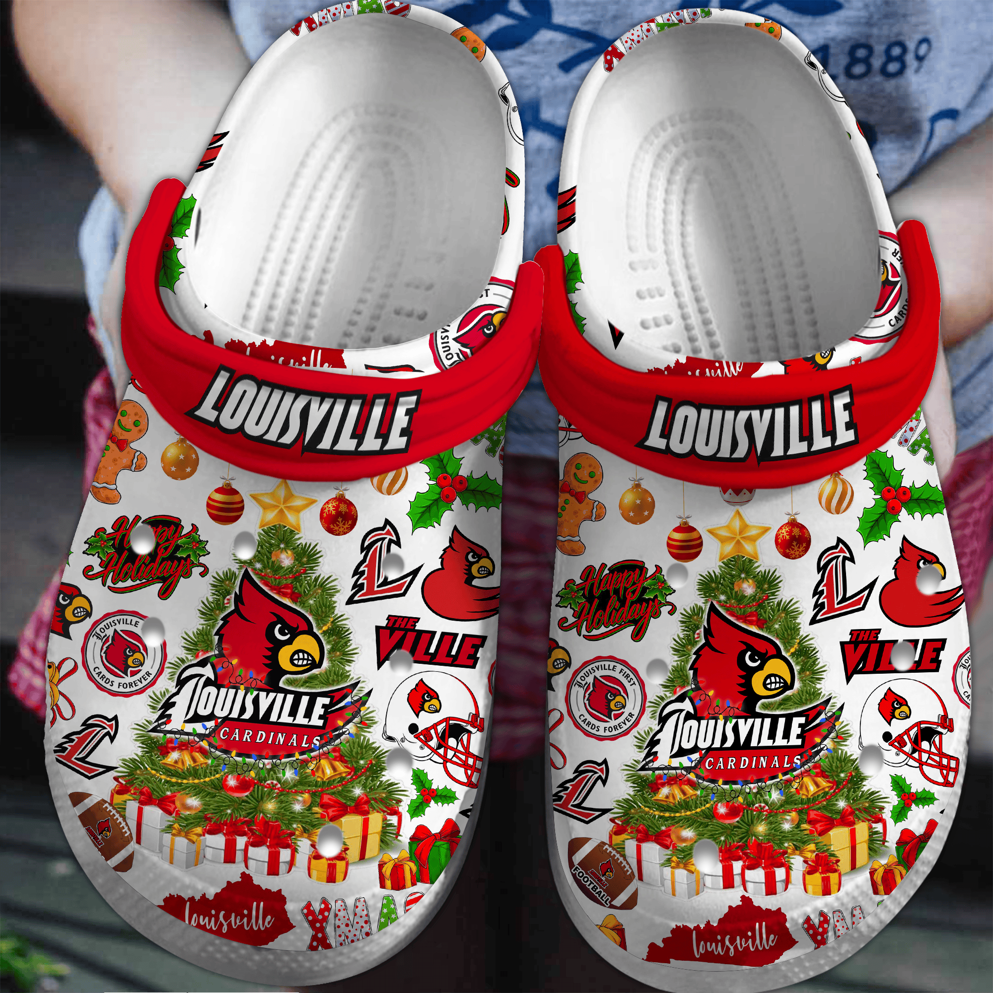 Merry Christmas Louisville Cardinals NCAA Sport Crocs Crocband Clogs Shoes Comfortable For Men Women and Kids