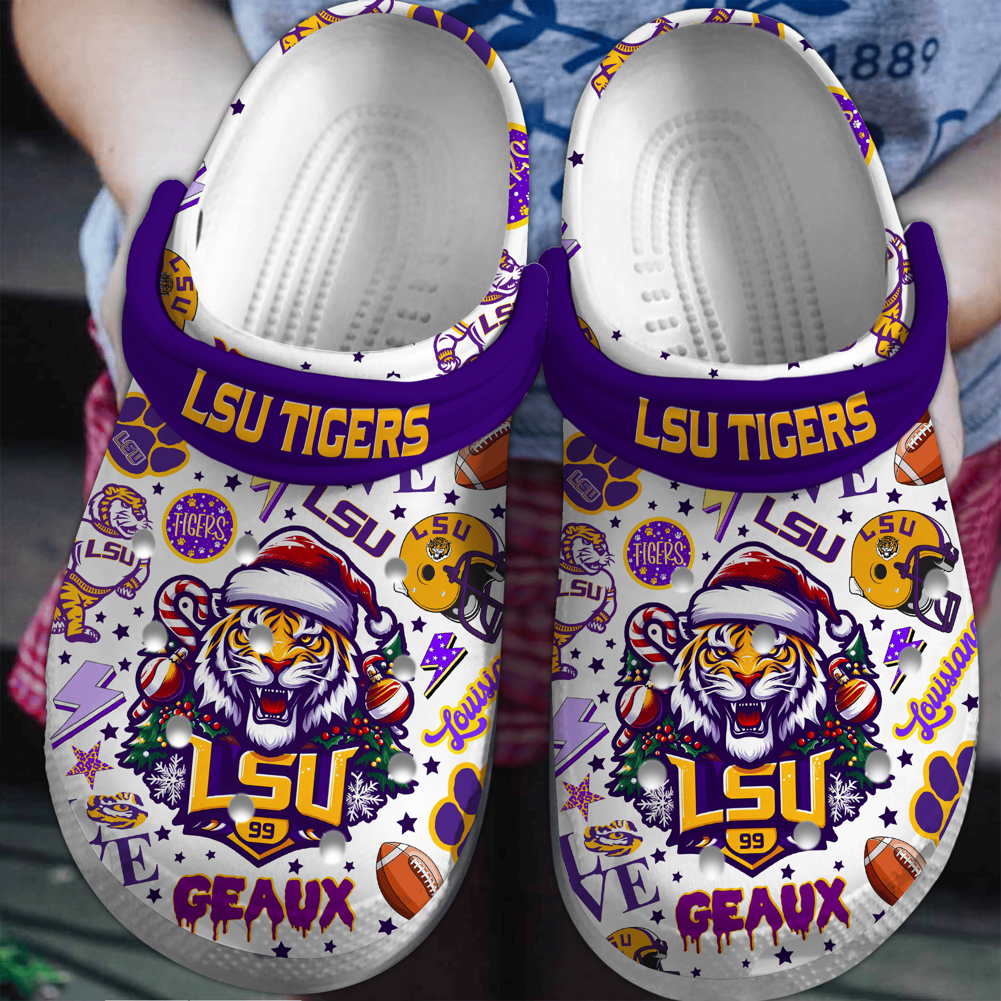 Merry Christmas LSU Tigers NCAA Sport Crocs Crocband Clogs Shoes Comfortable For Men Women and Kids