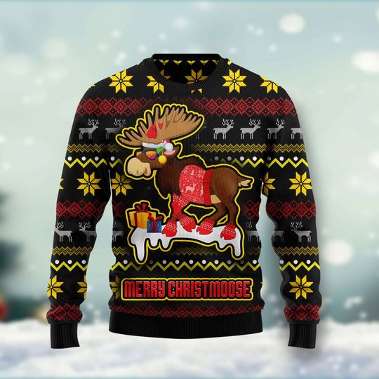 Merry Christmas Moose & Bear Pattern 3D Printed Men's Ugly Christmas Sweater Winter Unisex Casual Warm Knitwear Pullover MY52 - Image 3