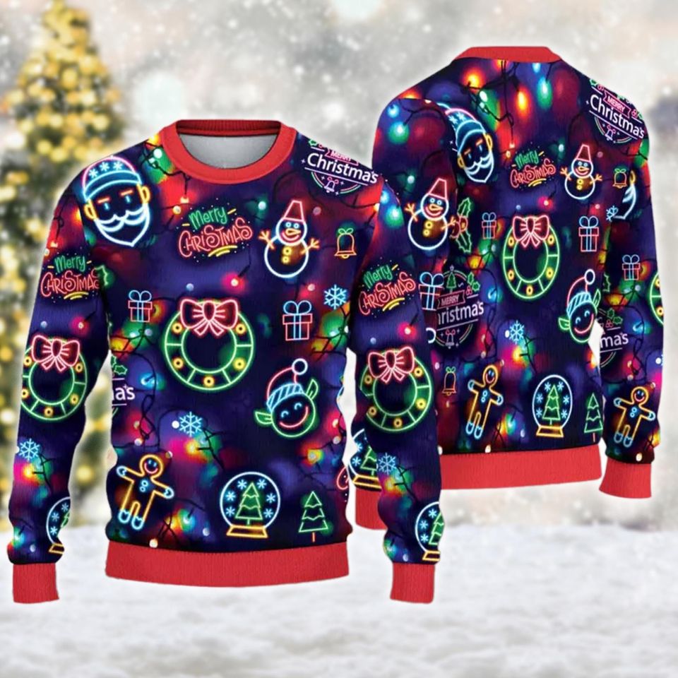 Merry Christmas Neon Lighting Ugly Christmas Sweater