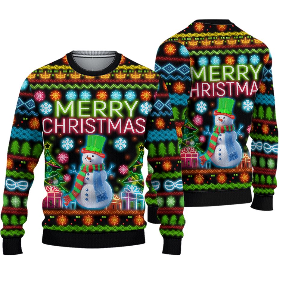 Merry Christmas Neon Lighting Ugly Christmas Sweater, Neon Lighting Sweatshirt