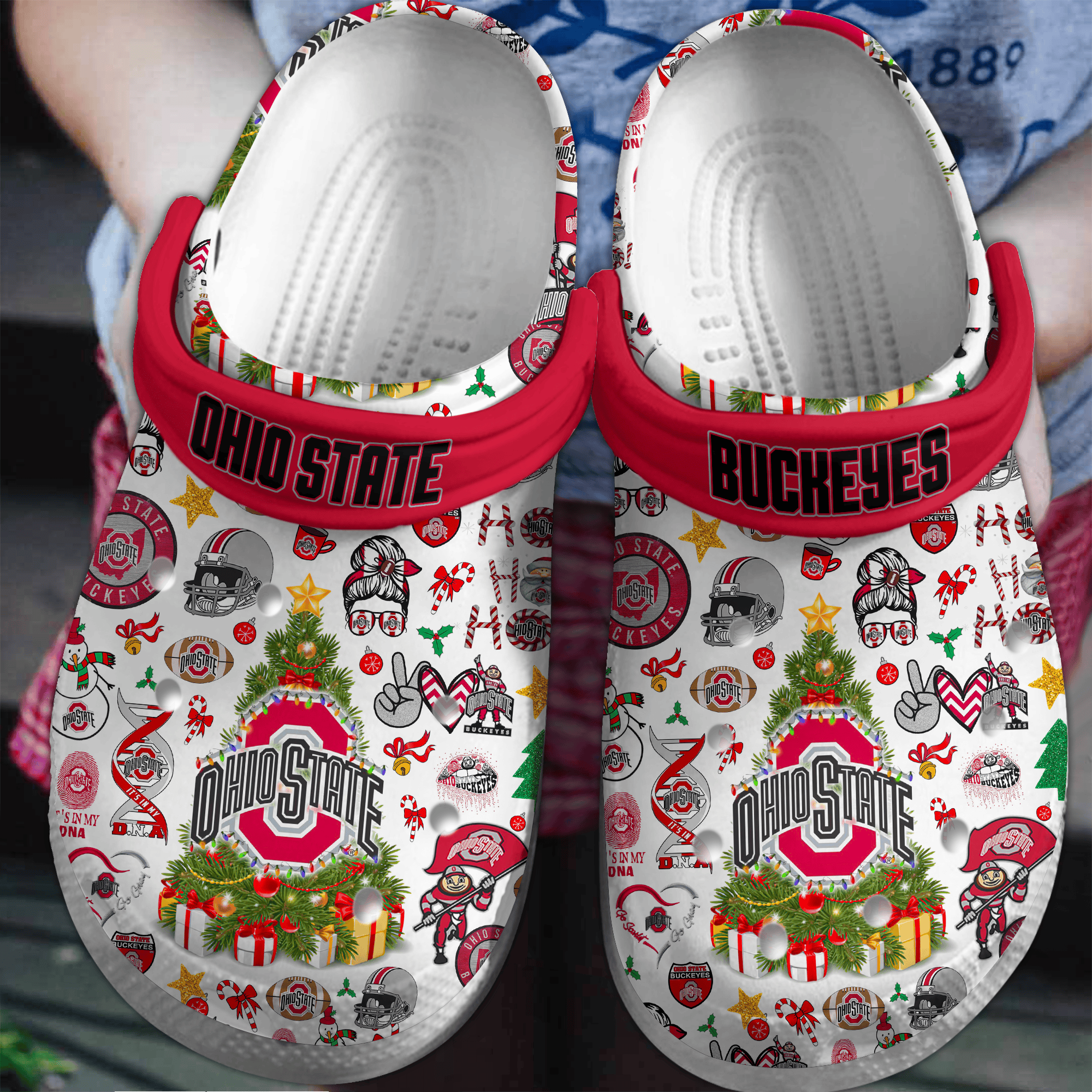 Merry Christmas Ohio State Buckeyes NCAA Sport Crocs Crocband Clogs Shoes Comfortable For Men Women and Kids