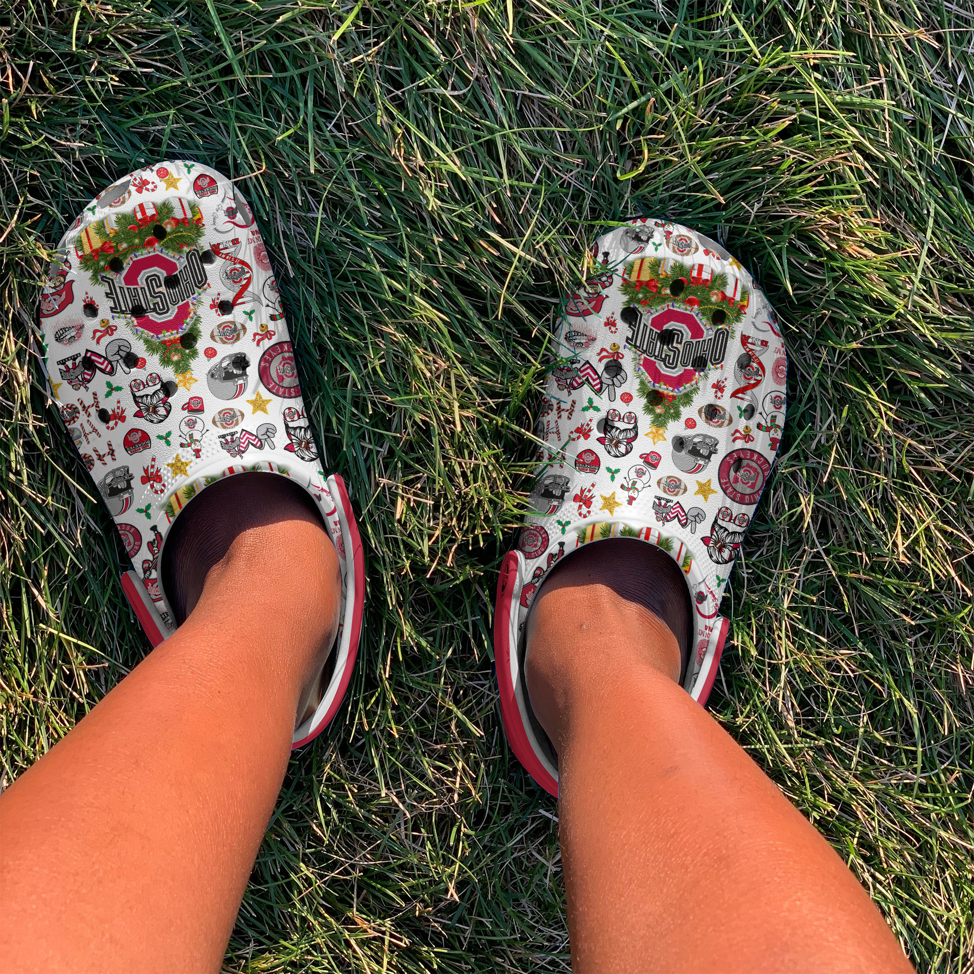 Merry Christmas Ohio State Buckeyes NCAA Sport Crocs Crocband Clogs Shoes Comfortable For Men Women and Kids - Image 3