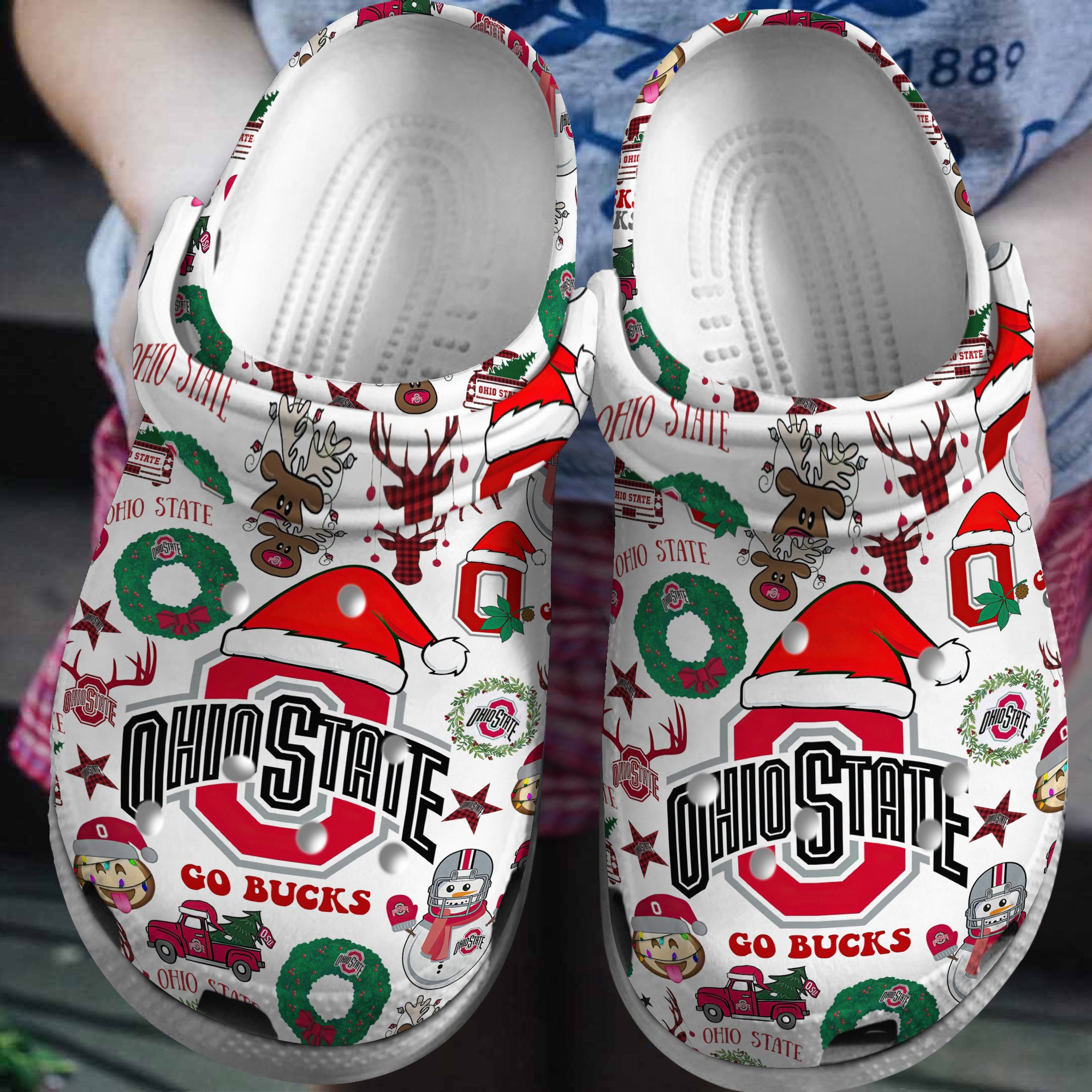Merry Christmas Ohio State Buckeyes NCAA Sport Crocs Crocband Clogs Shoes Comfortable For Men Women and Kids