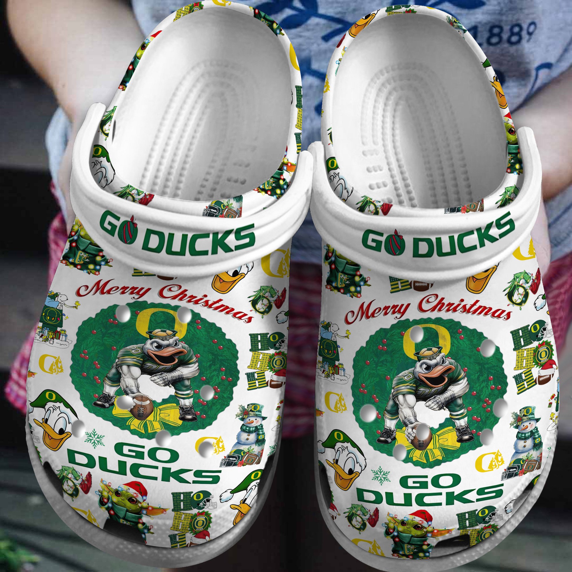 Merry Christmas Oregon Ducks NCAA Sport Crocs Crocband Clogs Shoes Comfortable For Men Women and Kids