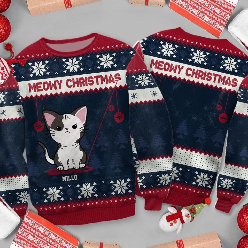 Merry Christmas - Personalized Cat Ugly Sweater