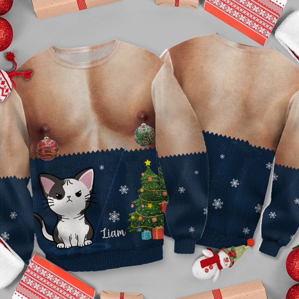 Merry Christmas - Personalized Cat Ugly Sweater