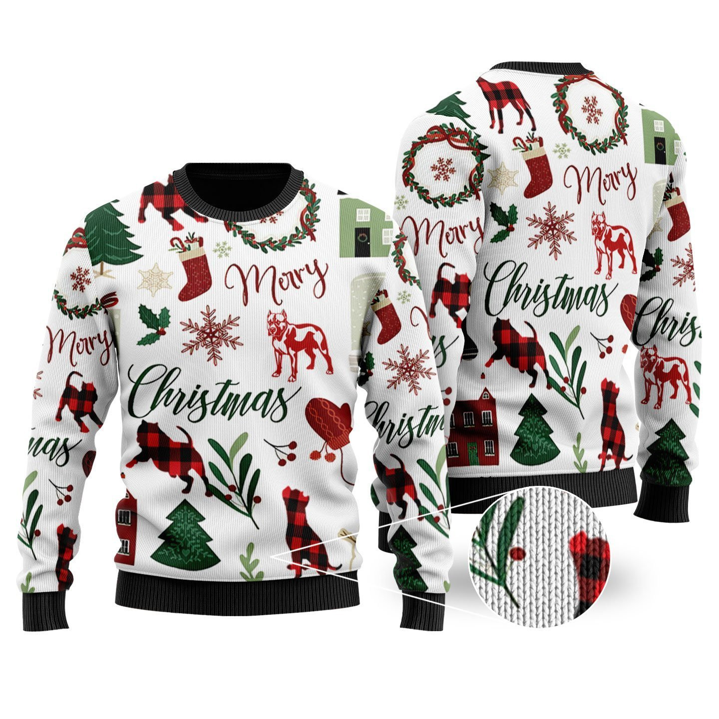 Merry Christmas - Pitbull Ugly Christmas Sweater Adult 3D Funny Matching for family