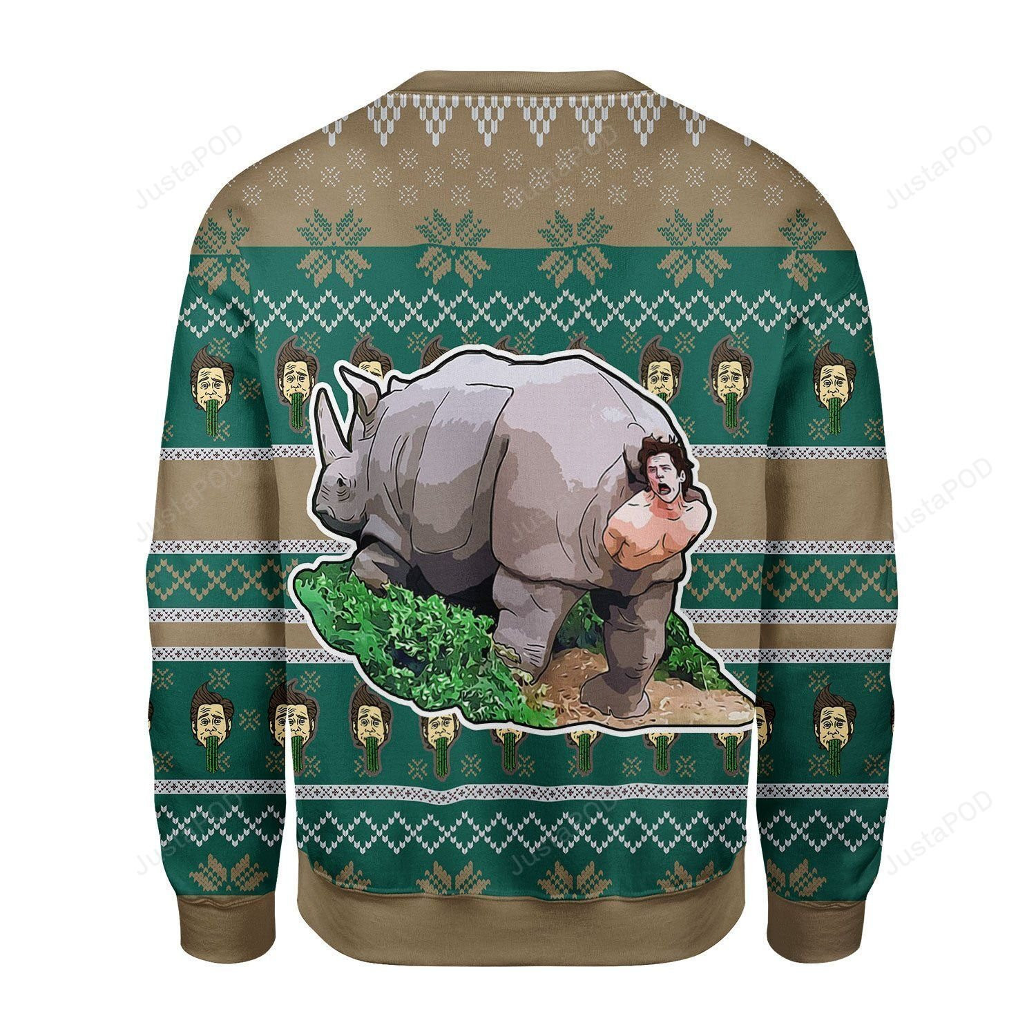 Merry Christmas Rhino Giving Birth Ugly Christmas Sweater Adult 3D Funny Matching for family