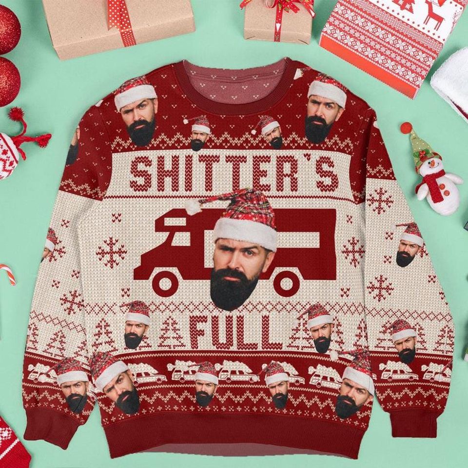 Merry Christmas Shitter's Full Sweater, Custom Family Face Ugly Sweater