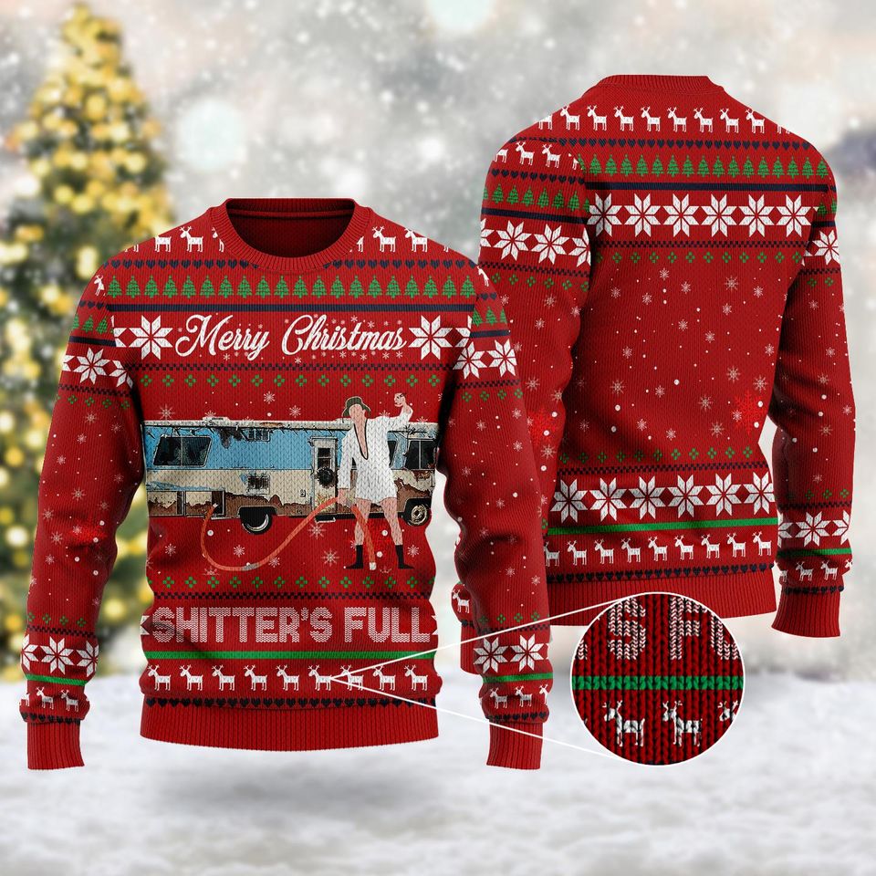Merry Christmas Sh*tter's Full T-shirt, Funny Character Ugly Christmas Vacation Sweater - Image 2