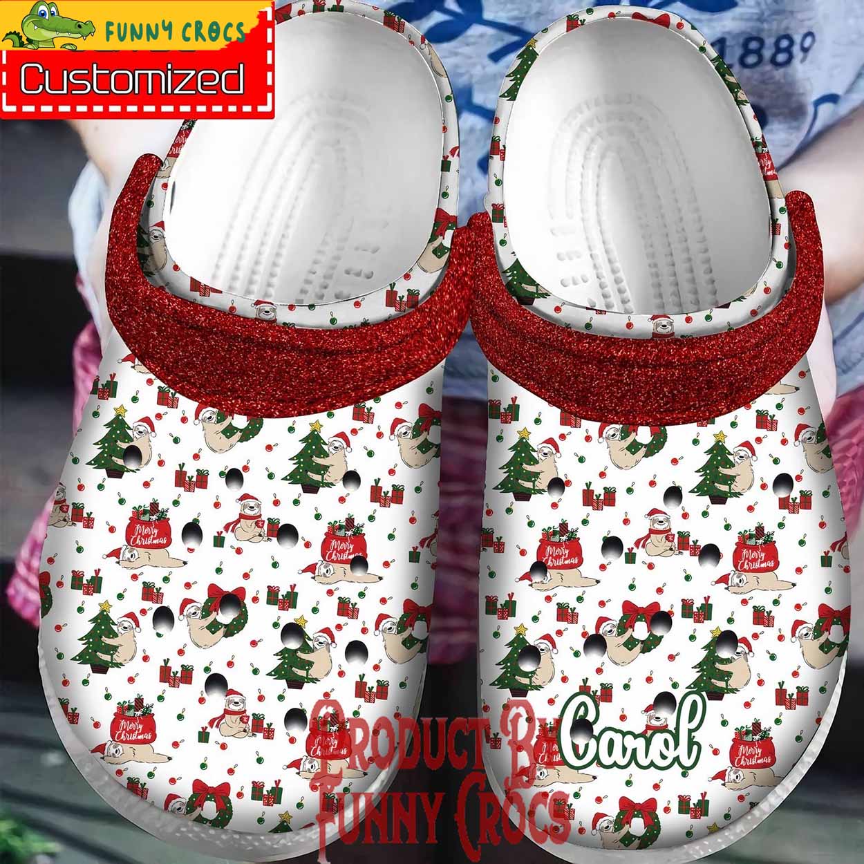 Merry Christmas Sloth Hug Animal Crocs Crocband Clogs Shoes Comfortable For Men Women and Kids
