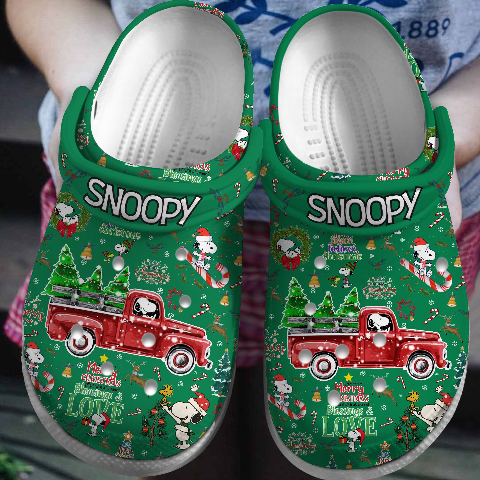 Merry Christmas Snoopy Peanuts Cartoon Crocs Crocband Clogs Shoes Comfortable For Men Women and Kids
