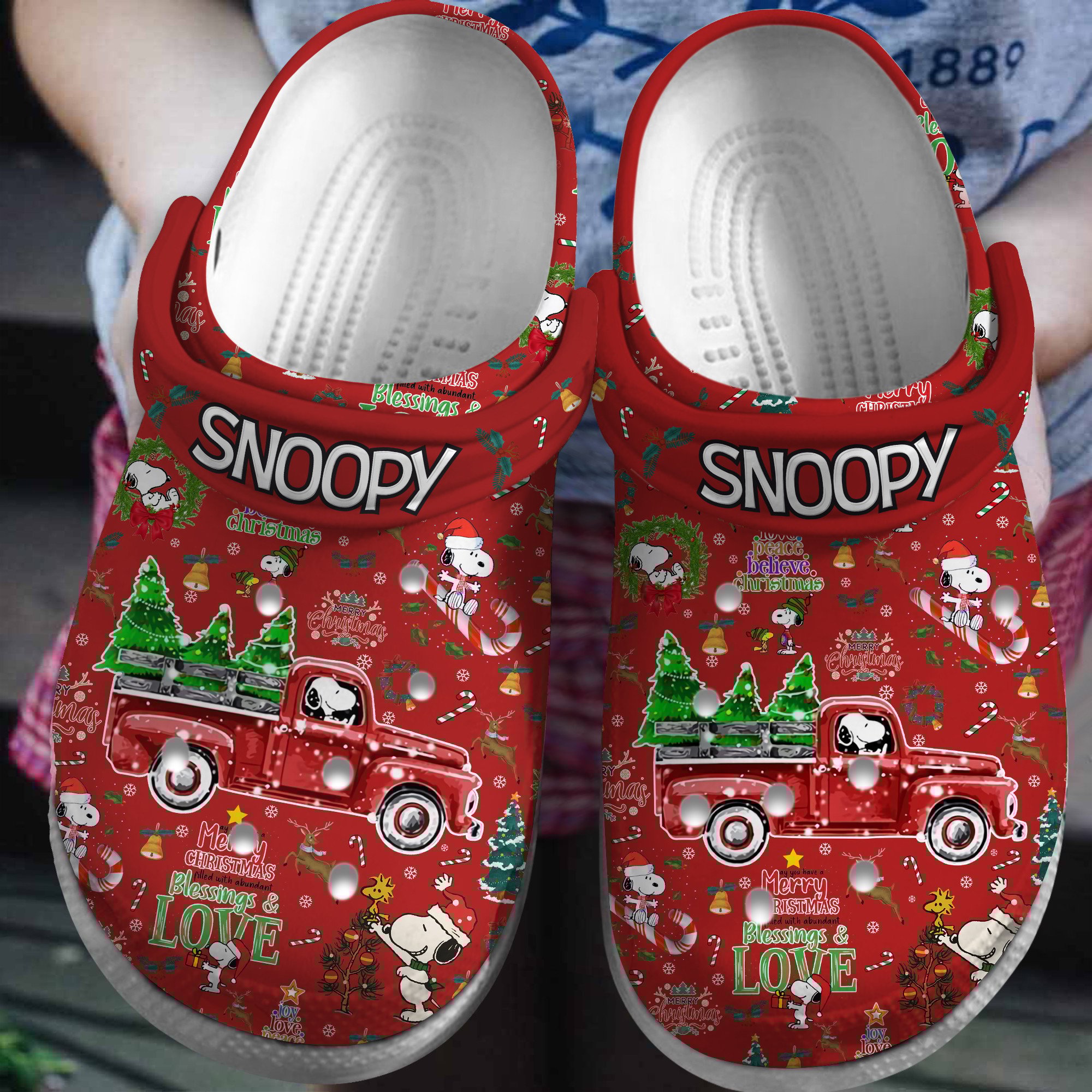 Merry Christmas Snoopy Peanuts Cartoon Crocs Crocband Clogs Shoes Comfortable For Men Women and Kids