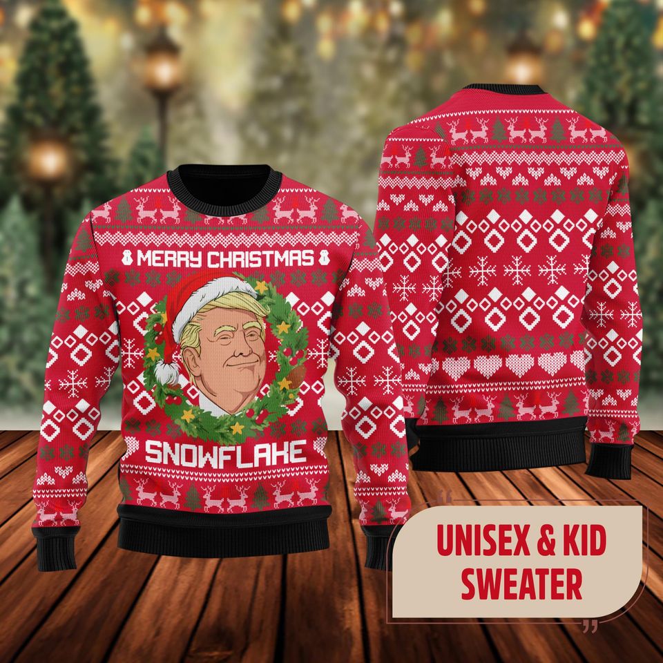 Merry Christmas Snowflake Sweatshirt, Funny Trump Santa Ugly Christmas Sweater