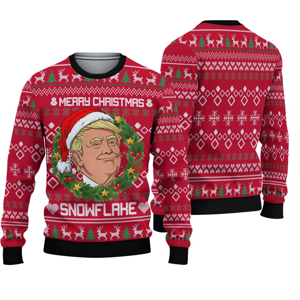 Merry Christmas Snowflake Sweatshirt, Funny Trump Santa Ugly Sweatshirts, Christmas Gift For Men Women Kid
