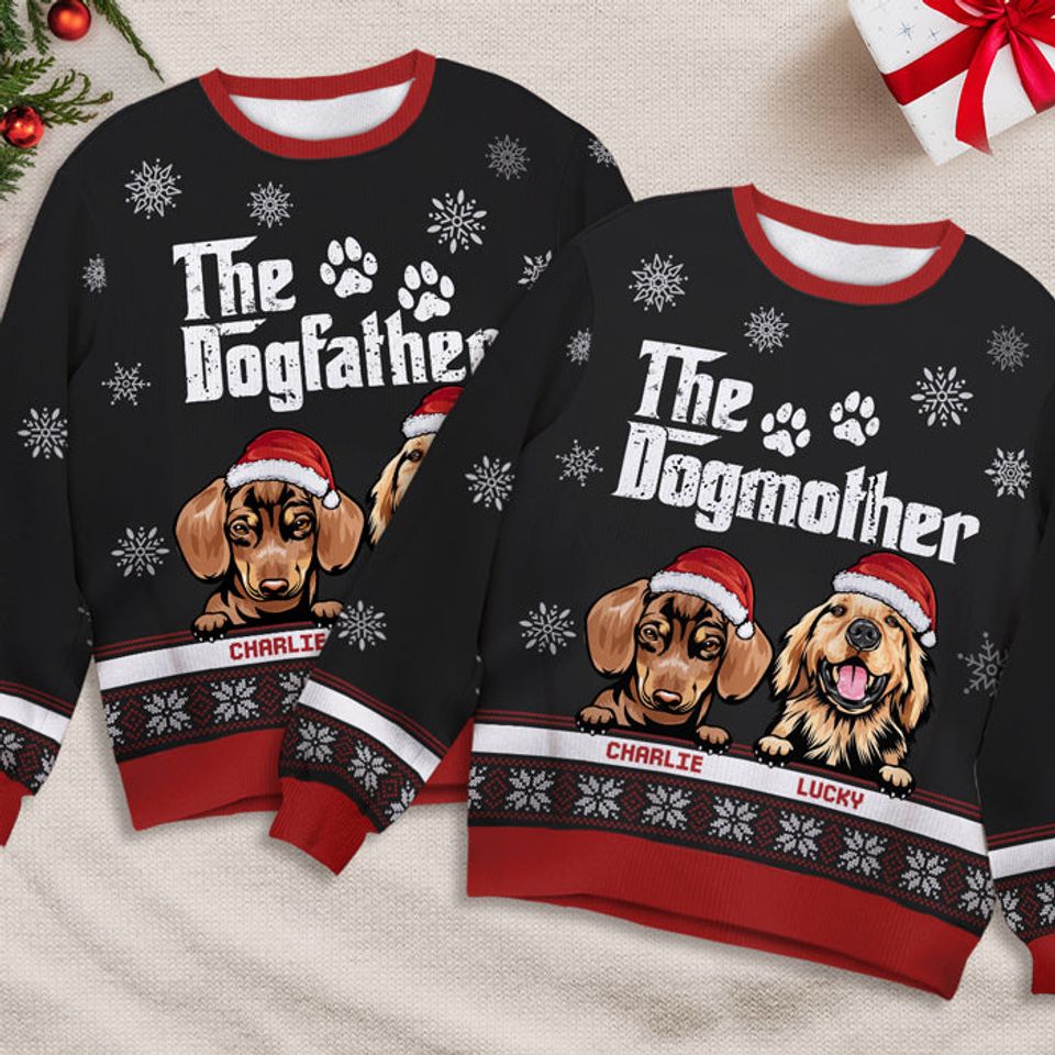 Merry Christmas The Dogfather Dogmother - Dog Personalized Ugly Sweatshirt - Christmas Gift For Pet Owners, Pet Lovers - Image 3