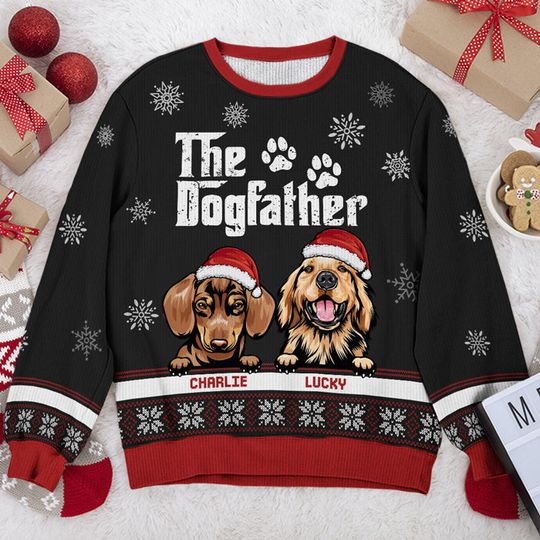 Merry Christmas The Dogfather Dogmother - Dog Personalized Ugly Sweatshirt - Christmas Gift For Pet Owners, Pet Lovers - Image 4