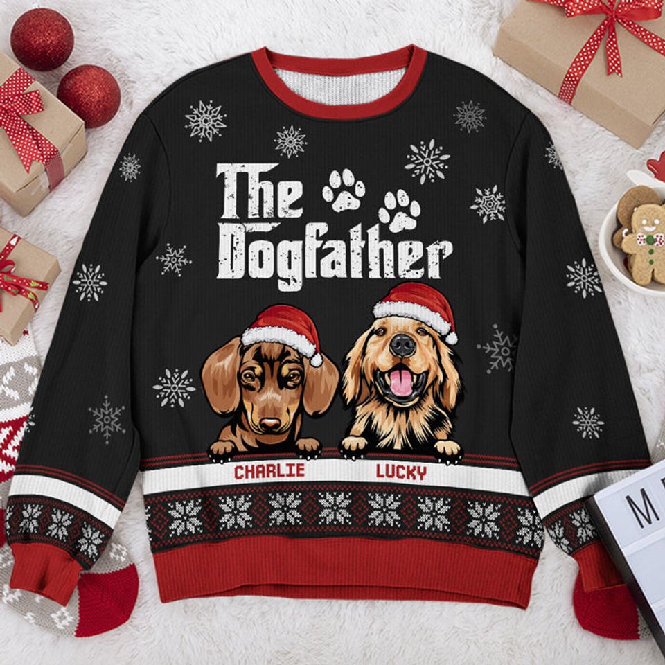 Merry Christmas The Dogfather Dogmother - Dog Personalized Ugly Sweatshirt - Christmas Gift For Pet Owners, Pet Lovers