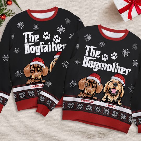 Merry Christmas The Dogfather Dogmother - Dog Personalized Ugly Sweatshirt - Christmas Gift For Pet Owners, Pet Lovers - Image 6