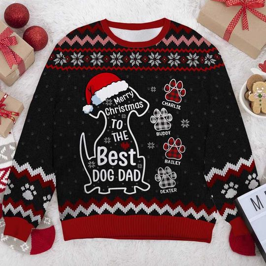 Merry Christmas to the Best Dog Dad - Personalized Custom Unisex Ugly Christmas Sweatshirt - Image 8