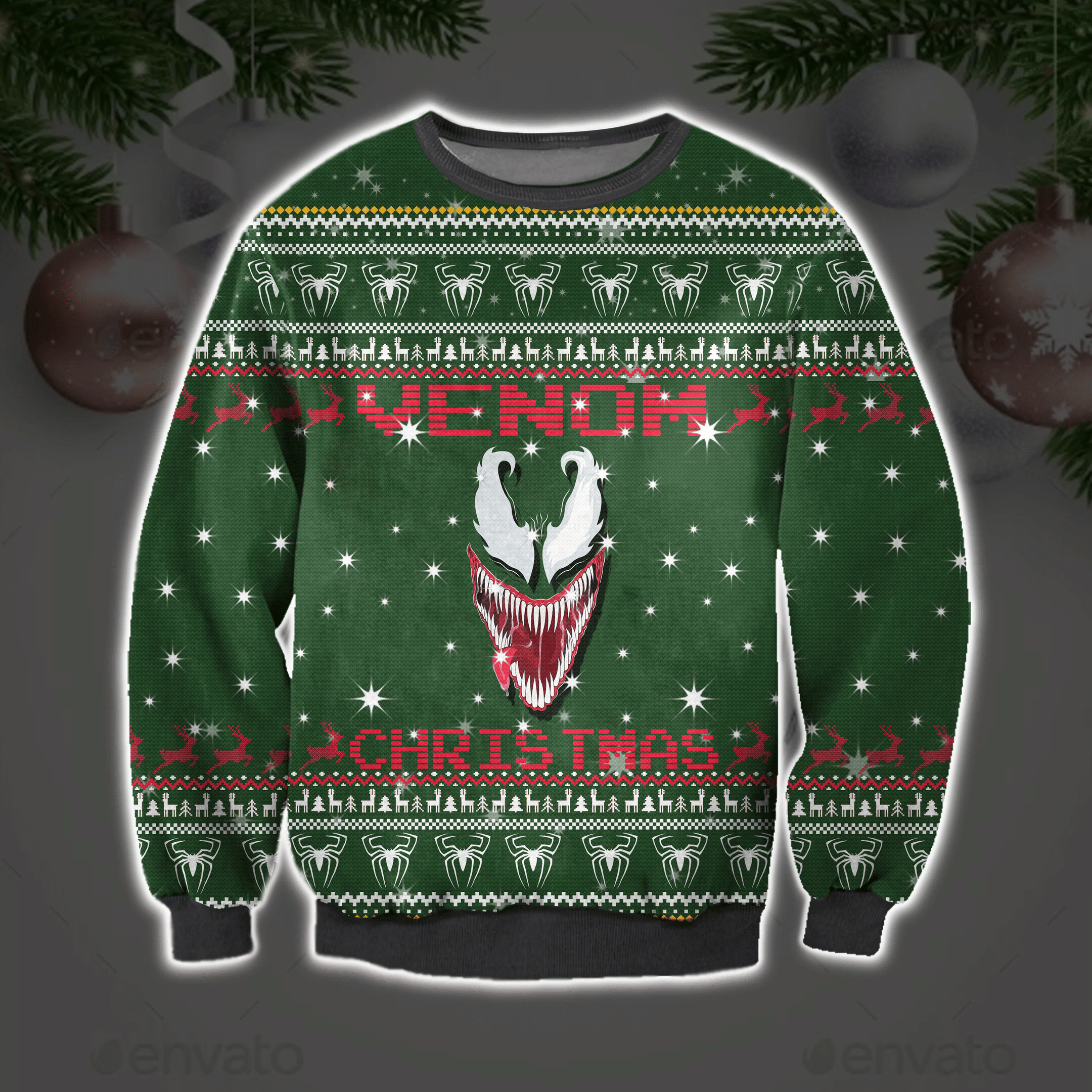 Merry Christmas Venom Ugly Christmas Sweater Adult 3D Funny Matching for family